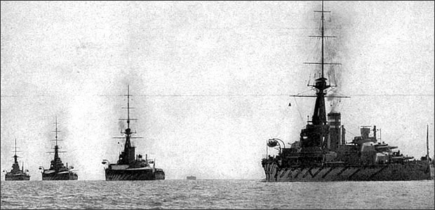 The British Grand Fleet sets sail from its naval base at Scapa Flow