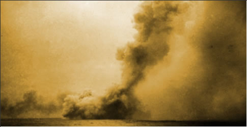 Photograph of HMS Queen Mary as her magazine explodes at the Battle of Jutland, 31st May 1916.